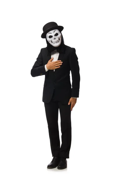 Man with scary mask isolated on white — Stock Photo, Image