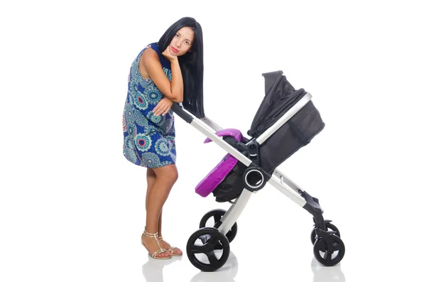 Szczęśliwa mama z dzieckiem w wózku — Zdjęcie stockowe