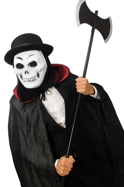 Muž s strašidelné masky izolovaných na bílém — Stock fotografie