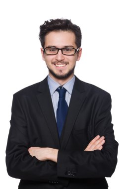 Genç işadamı beyazda izole edilmiş