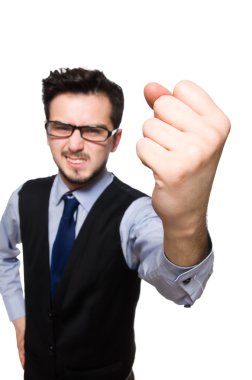 Genç işadamı beyazda izole edilmiş