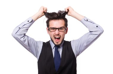 Genç işadamı beyazda izole edilmiş