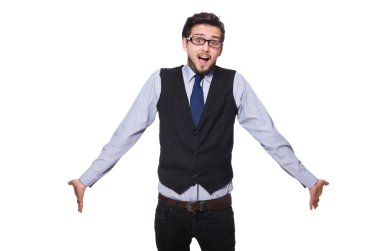 Genç işadamı beyazda izole edilmiş