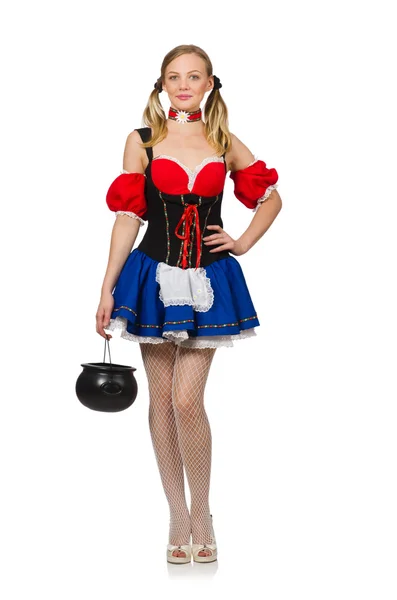 Femme en Oktoberfest concept sur blanc — Photo