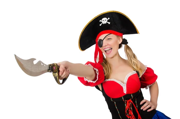 Kobieta pirat izolowany na białym — Zdjęcie stockowe
