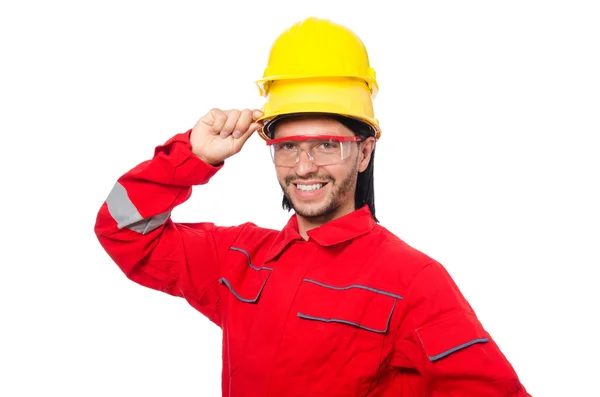 Hombre con monos rojos aislados en blanco — Foto de Stock