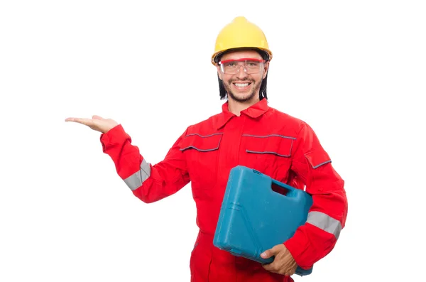 Hombre con monos rojos aislados en blanco —  Fotos de Stock