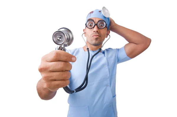 Grappige dokter geïsoleerd op wit — Stockfoto