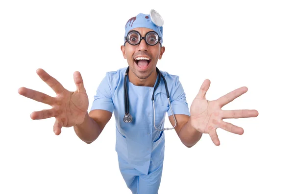 Grappige dokter geïsoleerd op wit — Stockfoto