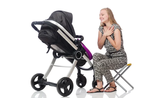 Szczęśliwa mama z dzieckiem w wózku — Zdjęcie stockowe