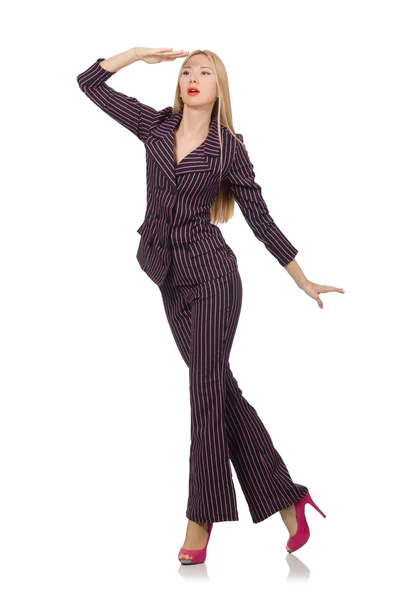 Pretty girl in purple retro suit isolated on white — Stock Photo, Image