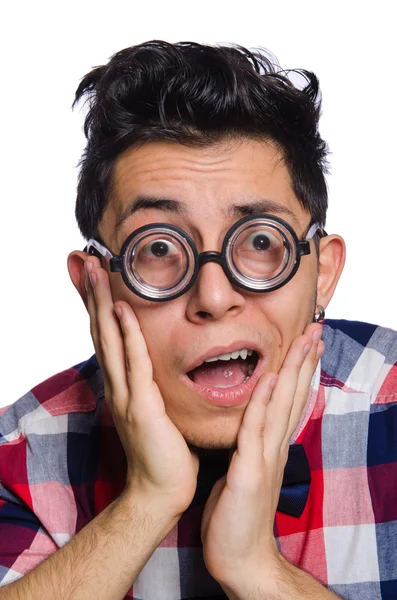 Jeune homme en chemise à carreaux isolé sur blanc — Photo