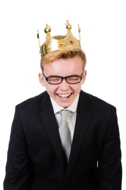 Beyaz izole tacı olan genç işadamı