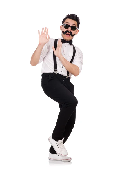 Joven con bigote aislado en blanco —  Fotos de Stock