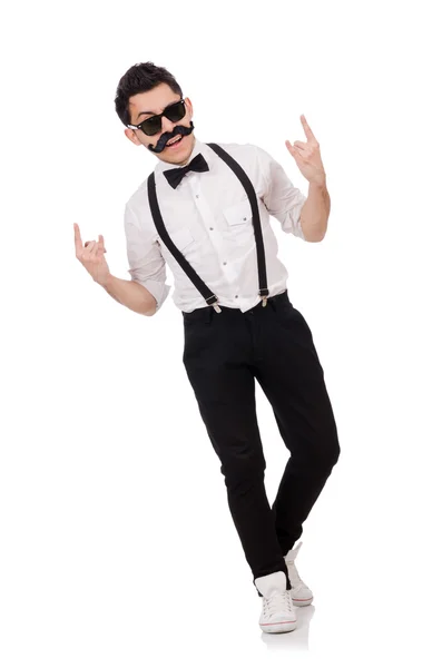 Junger Mann mit Schnurrbart isoliert auf weiß — Stockfoto