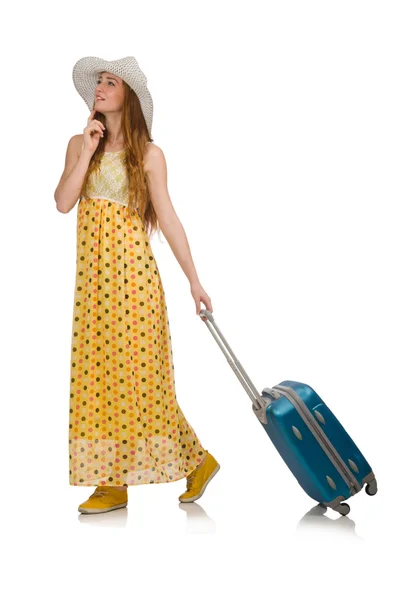 Frau bereit für Sommerreise isoliert auf Weiß — Stockfoto