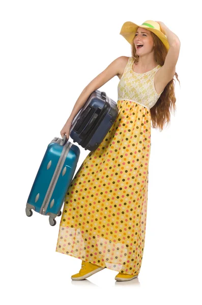 Frau bereit für Sommerreise isoliert auf Weiß — Stockfoto