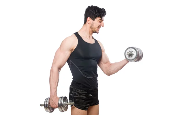 Man with dumbbells isolated on white — Stock Photo, Image