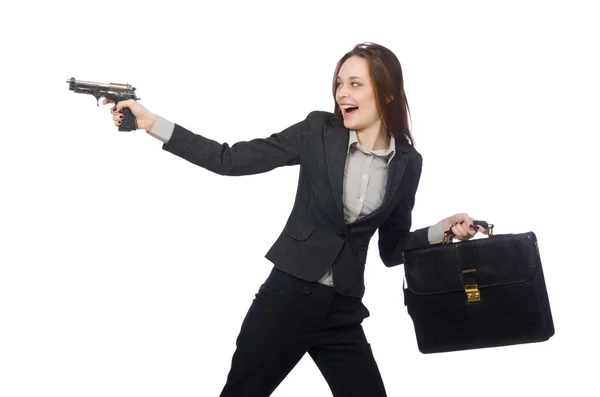 Mulher no conceito de negócio isolado no branco — Fotografia de Stock