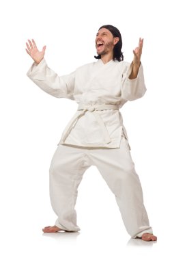 Karate dövüşçüsü beyaz üzerine izole