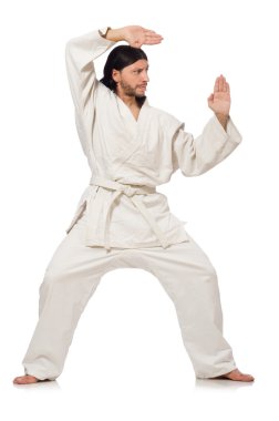 Karate dövüşçüsü beyaz üzerine izole