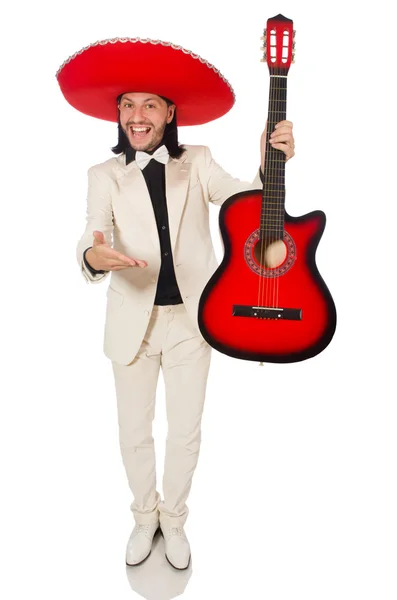白で隔離ギターを持ってスーツで面白いメキシコ — ストック写真
