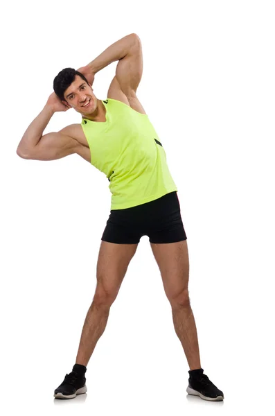 Young man exercising on white — Stock Photo, Image