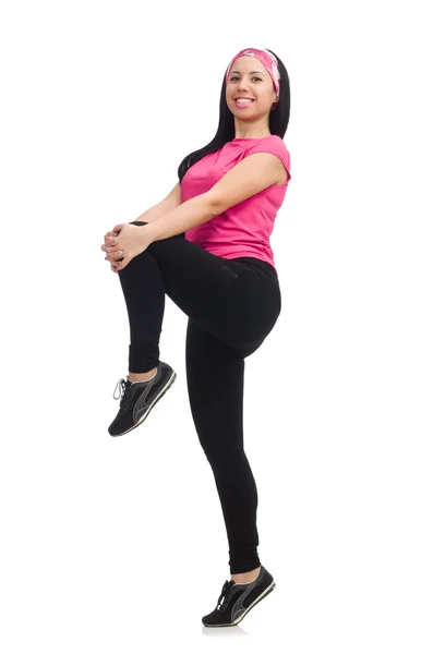 Mujer haciendo ejercicios en blanco — Foto de Stock