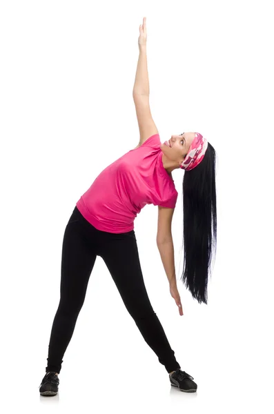 Mulher fazendo exercícios em branco — Fotografia de Stock