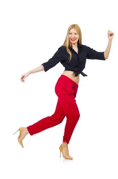 Mujer en pantalones rojos aislados en blanco —  Fotos de Stock