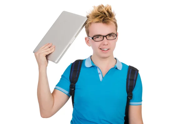 Student s notebookem izolovaný na bílém — Stock fotografie