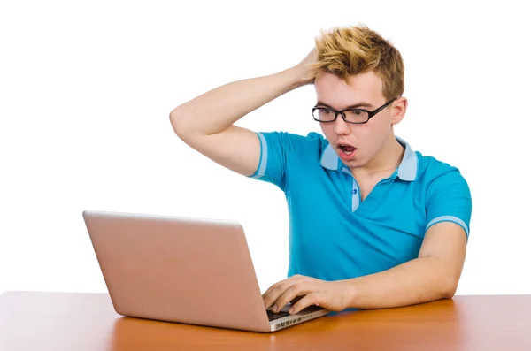 Estudiante con portátil aislado en blanco — Foto de Stock