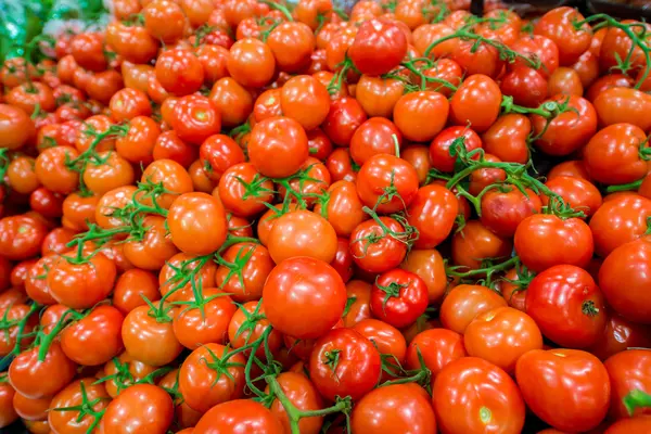 Tomates na exposição do supermercado — Fotografia de Stock