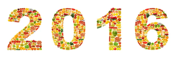 Año 2016 hecho de frutas — Foto de Stock