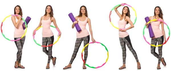 Conjunto de fotos con mujer y hula hoop — Foto de Stock