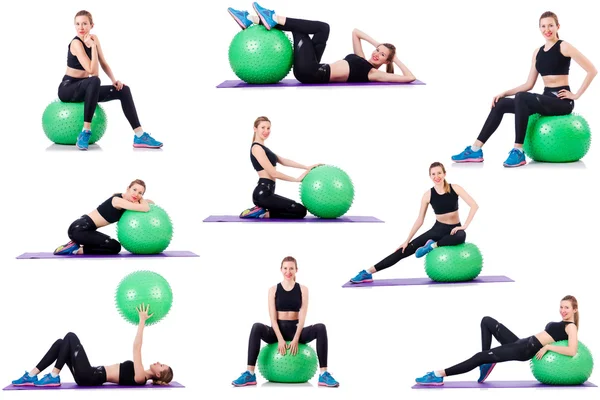 Set of photos with model and swiss ball — Stock Photo, Image