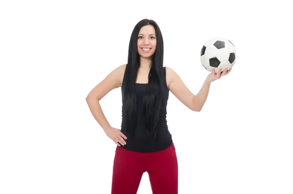 Femme avec football isolé sur blanc — Photo