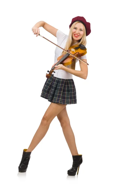 Vrouw speelt viool geïsoleerd op wit — Stockfoto
