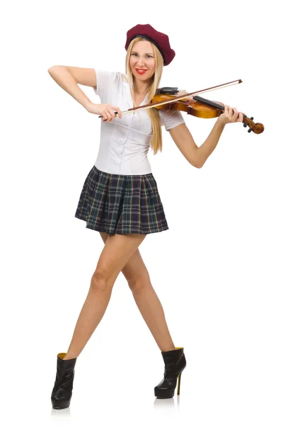 Mulher tocando violino isolado no branco — Fotografia de Stock