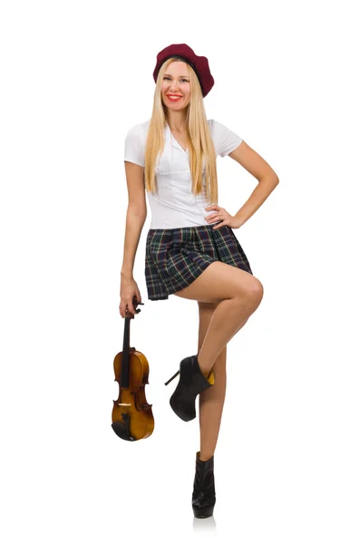 Frau spielt Geige isoliert auf Weiß — Stockfoto