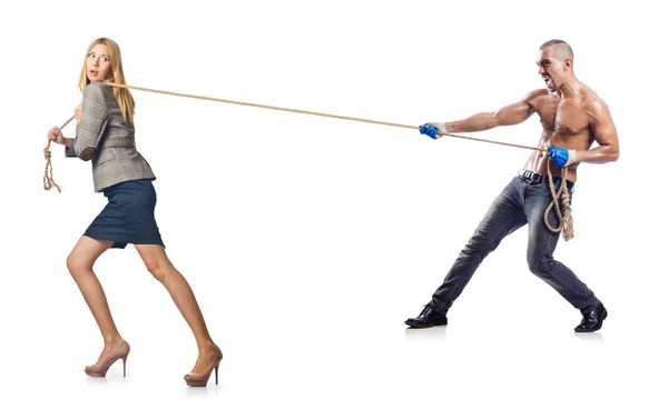 Businesswoman in tug of war concept — Stock Photo, Image