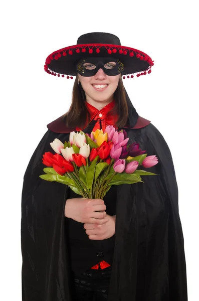 Chica en traje de carnaval negro y rojo aislado en blanco — Foto de Stock