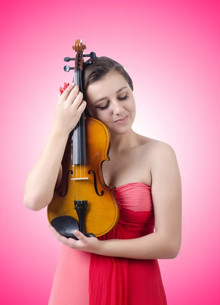 Young girl with violin on white — Stock Photo, Image