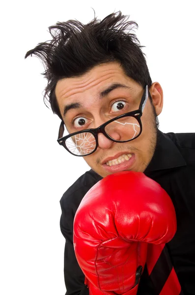 Man businessman with red boxing gloves — Stock Photo, Image