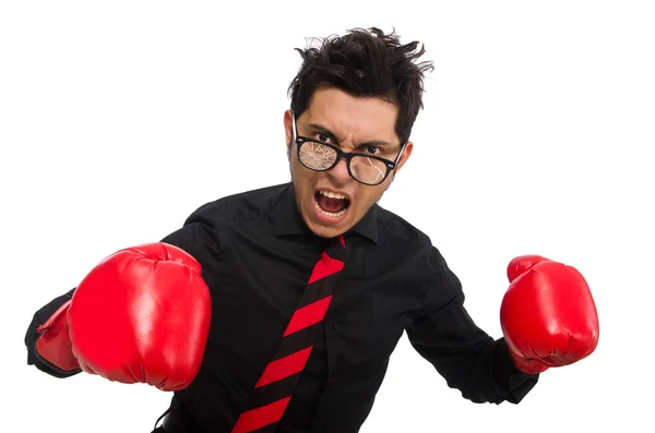 Hombre hombre de negocios con guantes de boxeo rojo —  Fotos de Stock