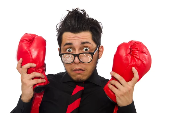 Homem de negócios com luvas de boxe vermelho — Fotografia de Stock