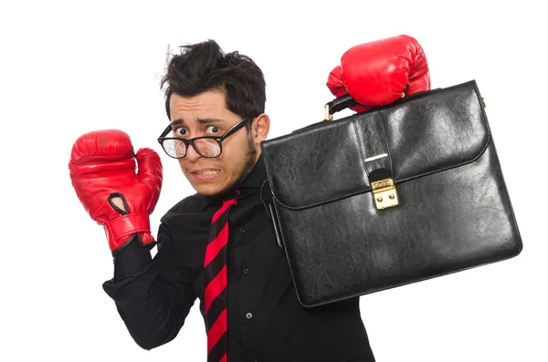 Muž obchodník s červenými boxerskými rukavicemi — Stock fotografie
