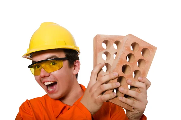 Hombre en mono naranja aislado en blanco — Foto de Stock