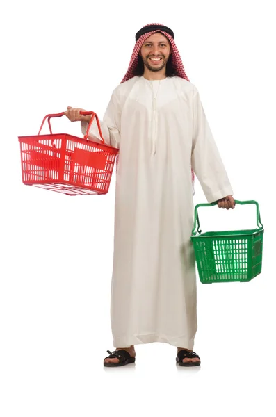 Arabo uomo fare shopping isolato su bianco — Foto Stock