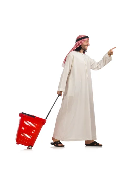 Арабський чоловік робить покупки ізольованими на білому — стокове фото